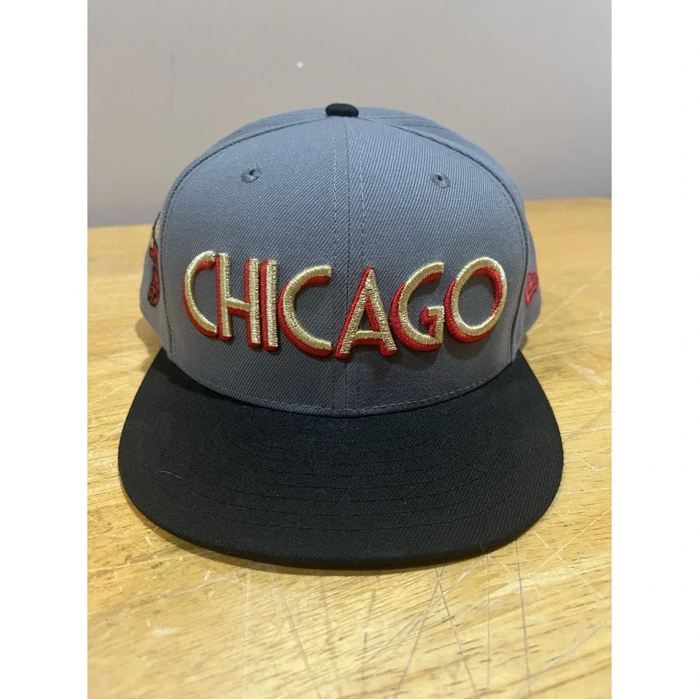 Chicago Bulls  New Era‎ City Edition Hat Cap Red Gold Fitted Size 8